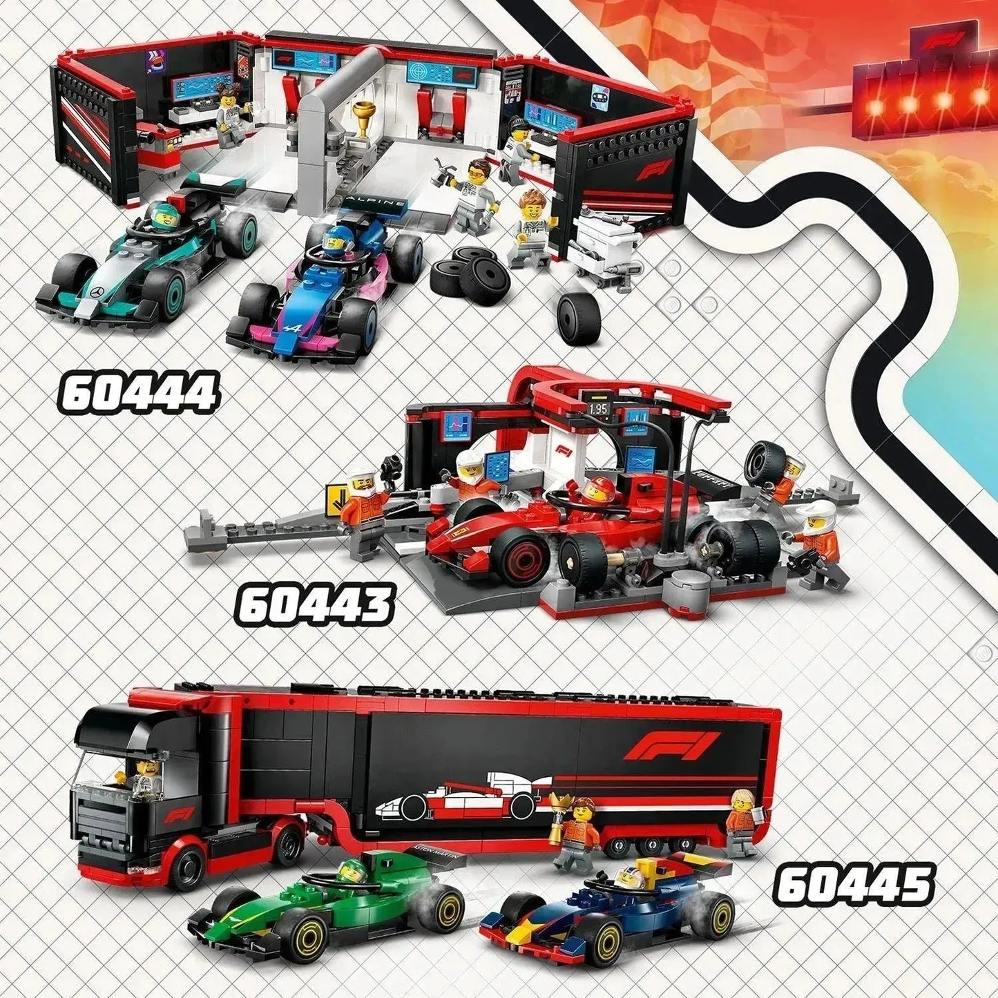 LEGO Formule 1 Combideal: 60444, 60443 & 60445 stuks Formule 1 auto's