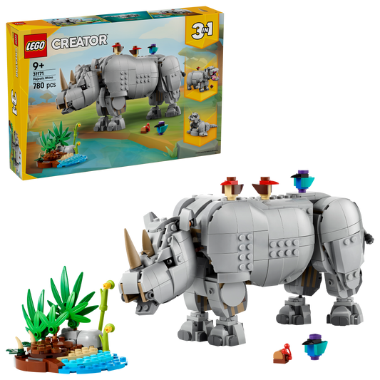 LEGO Wilde dieren: machtige neushoorn met vogels 31171 Creator